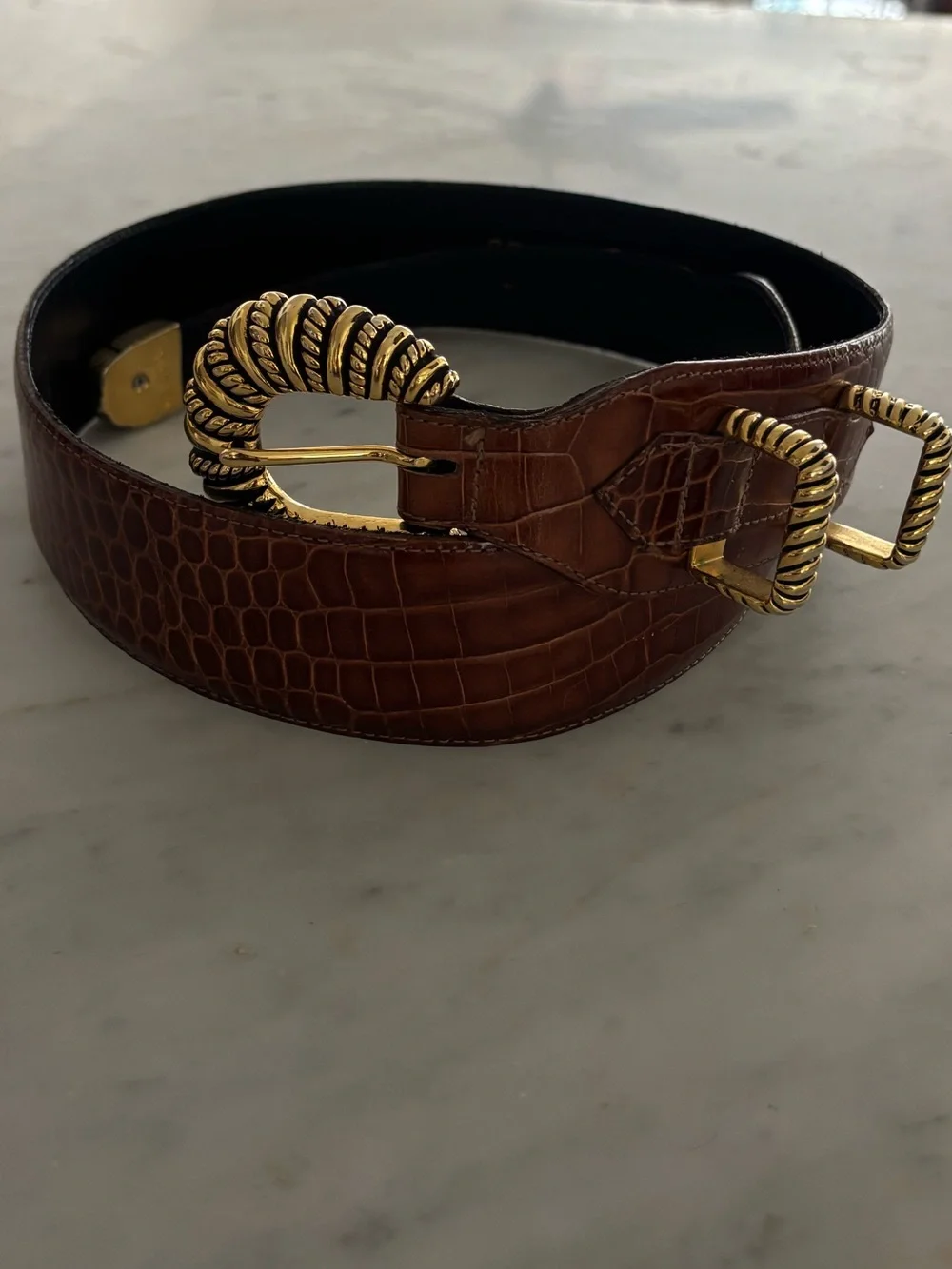 Vintage Vicenza Brown Leather Belt with Gold Hardware